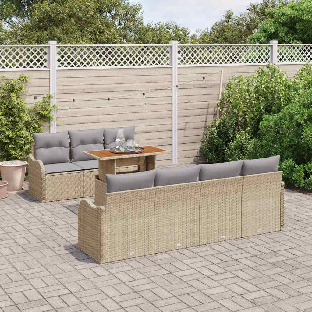 Garten-Sofa-Set mit Speicher 8 pcs Beige Poly Rattan